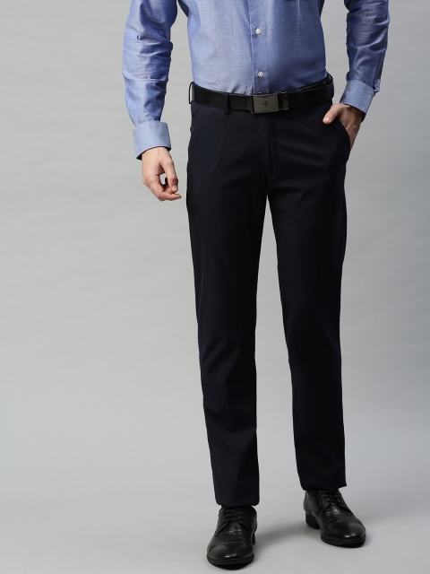 

Louis Philippe Men Navy Blue Slim Fit Striped Formal Trousers