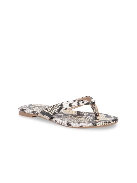 

Call It Spring Women Orange & Grey Snake Skin Textured Open Toe Flats
