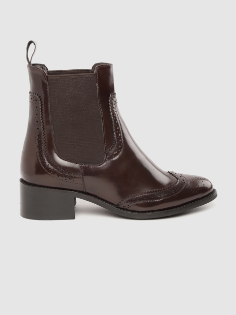 

her by invictus Women Burgundy Brogue Detail Mid-Top Heeled Boots