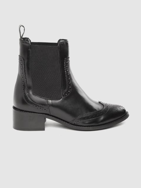 

her by invictus Women Black Brogue Detail Mid-Top Heeled Boots