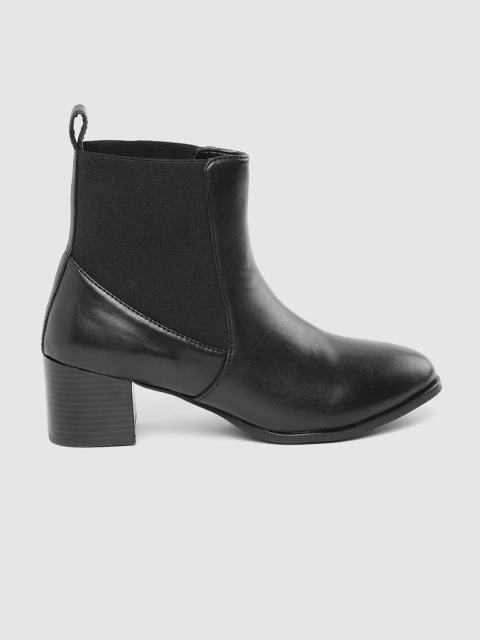

her by invictus Women Black Solid Mid-Top Heeled Boots