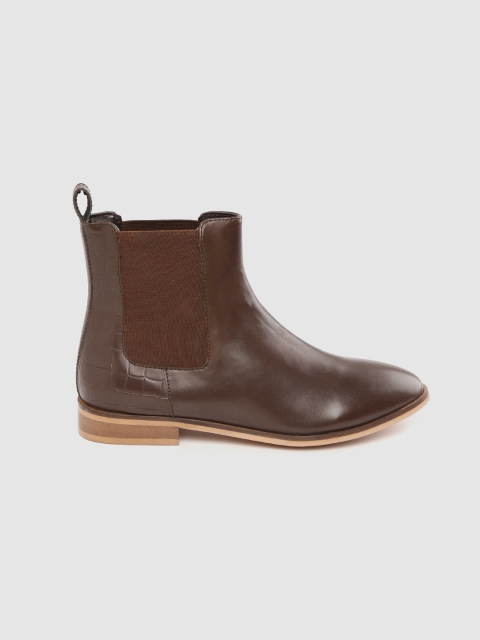 

her by invictus Women Coffee Brown Solid Mid-Top Flat Chelsea Boots