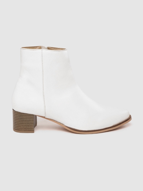 

her by invictus Women White Solid Mid-Top Heeled Boots