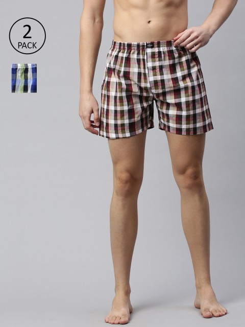 

Roadster Men Pack Of 2 Checked Pure Cotton Boxers RDST-BOX-2PP-0020A, Burgundy