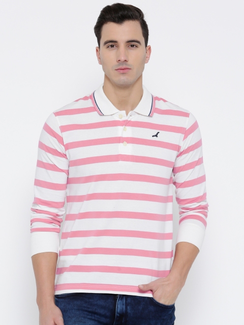 

American Crew Pink & Off-White Striped Polo T-shirt