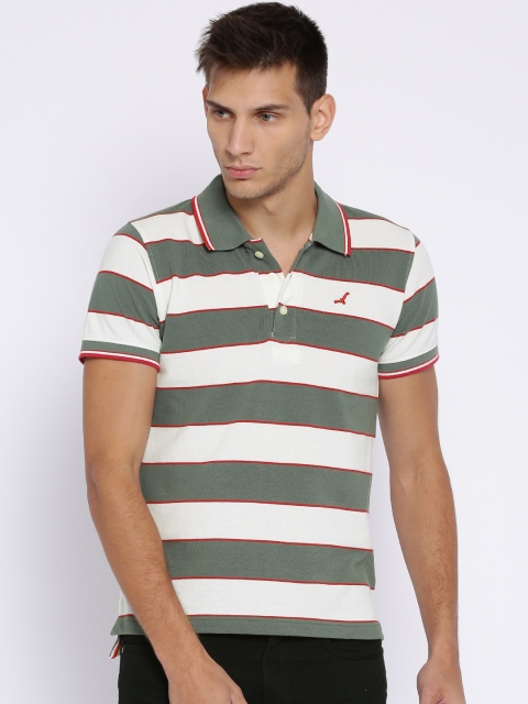 

American Crew Grey & Off-White Striped Polo T-shirt