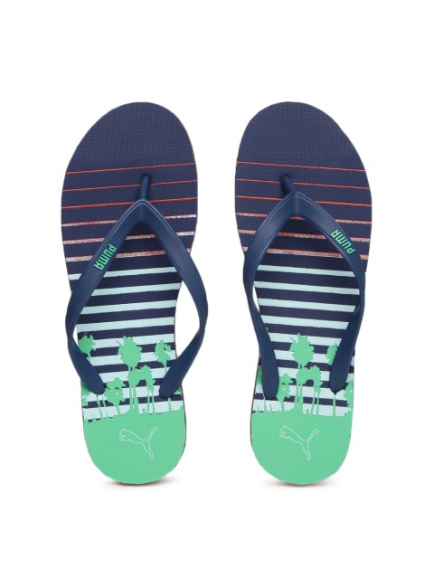 

PUMA Men Navy & Green Printed Flip-Flops, Navy blue
