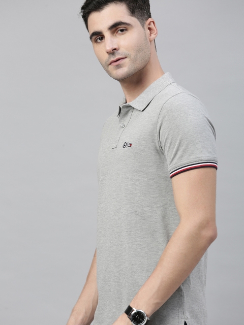 

Tommy Hilfiger Men Grey Melange Solid Polo Collar T-shirt