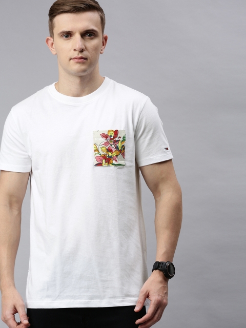 

Tommy Hilfiger Men White Solid Round Neck T-shirt with Contrast Pocket