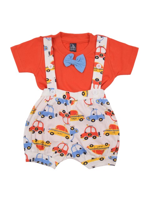 

Jb Club Infant Boys Orange & White Solid T-shirt with Dungarees Set