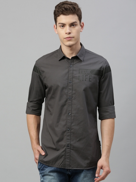 

French Connection Men Grey Slim Fit Printed Casual Shirt
