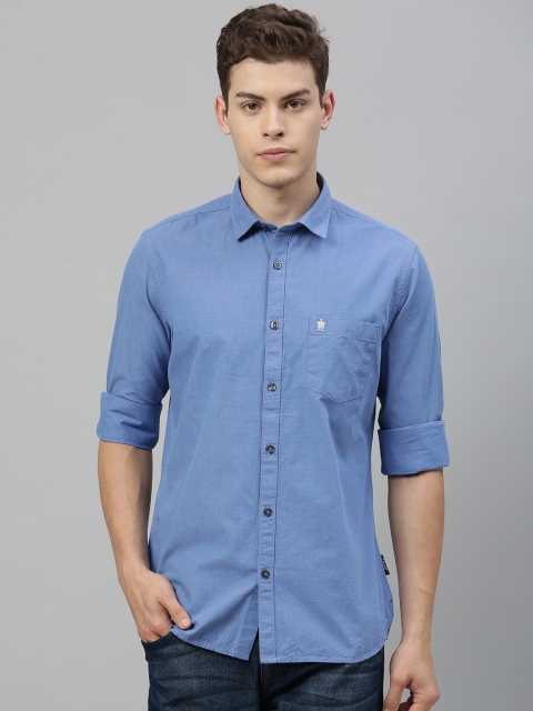 

French Connection Men Blue Slim Fit Solid Casual Shirt