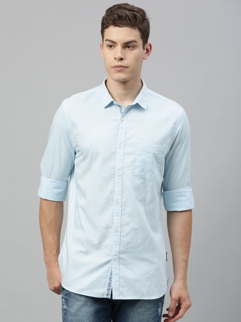 

French Connection Men Blue Slim Fit Solid Casual Shirt