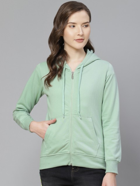 

Fort Collins Women Sea Green Solid Hooded Sweatshirt