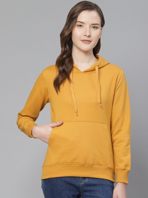 

Fort Collins Women Mustard Yellow Solid Hooded Sweatshirt
