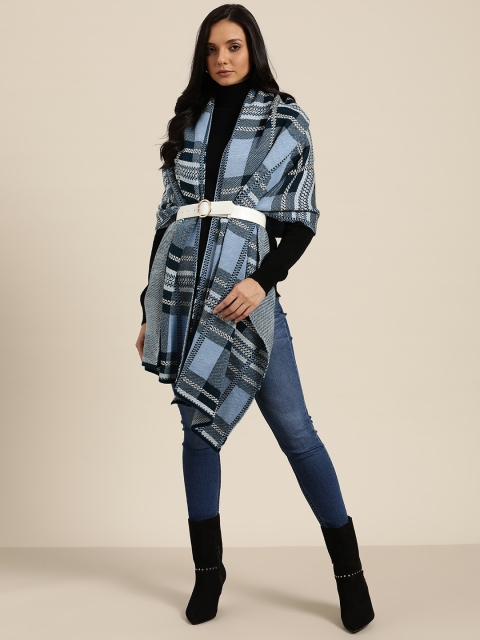 

Sangria Women Blue & White Self-Checked Acrylic Shawl