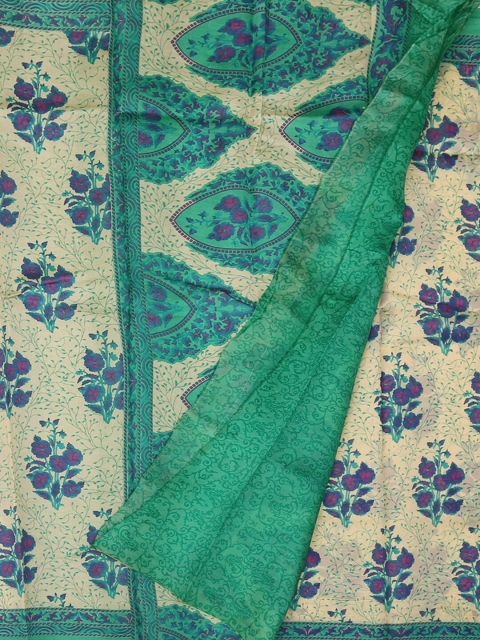 

Pothys Green & Cream-Coloured Jute Silk Woven Design Pochampally Saree