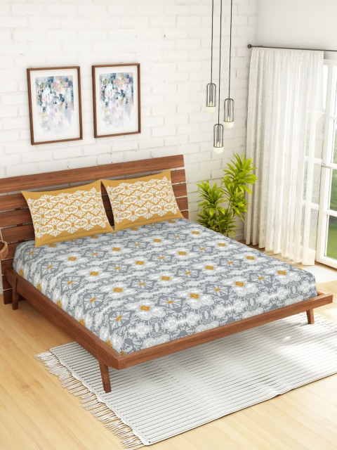 

Spaces Atrium Plus Ornate Grey 1 King Size Fitted Sheets With 2 Pillow Cover