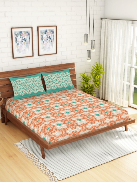 

Spaces Atrium Plus Ornate Orange 1 King Size Fitted Sheets With 2 Pillow Cover, Peach