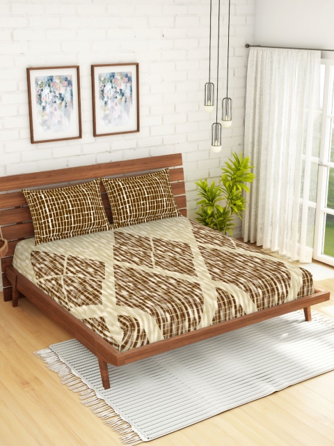 

Spaces Atrium Plus Geometric Brown 1 King Size Fitted Sheets With 2 Pillow Cover