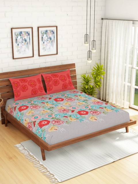 

Spaces Atrium Plus Floral Grey 1 King Size Fitted Sheets With 2 Pillow Cover