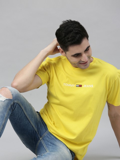 

Tommy Hilfiger Men Yellow Embroidered Round Neck Pure Cotton T-shirt
