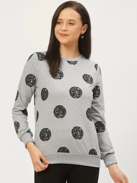 

Rigo Women Grey Melange & Black Printed Sweatshirt