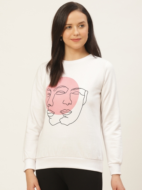 

Rigo Women White & Pink Printed Sweatshirt