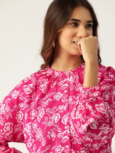 

DressBerry Women Pink & White Regular Fit Floral Printed Casual Shirt
