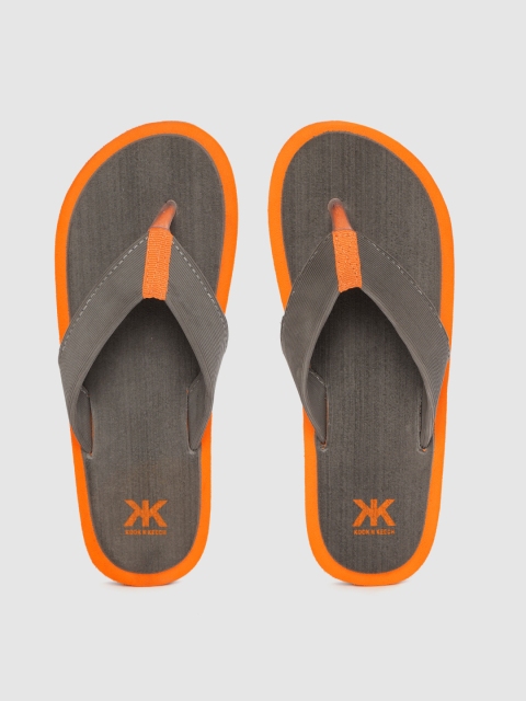

Kook N Keech Men Charcoal Grey Self Striped Thong Flip-Flops