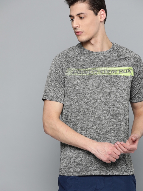 

HRX by Hrithik Roshan Men Grey Melange Printed Running T-shirt