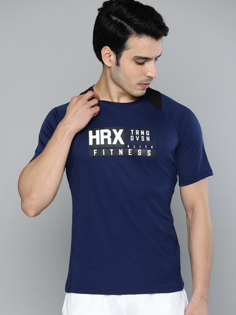 

HRX by Hrithik Roshan Men Medieval Blue Solid Rapid-Dry Antimicrobial Training T-shirt