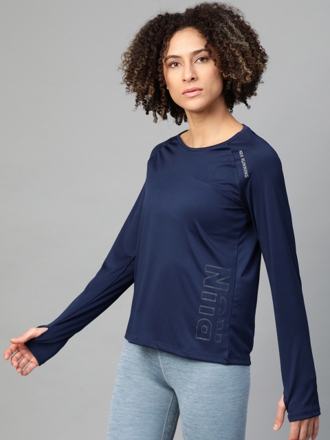 

HRX by Hrithik Roshan Women Medieval Blue Solid Rapid-Dry Running T-shirt, Navy blue