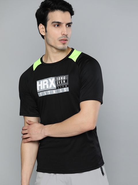 

HRX by Hrithik Roshan Men Jet Black Printed Rapid-Dry Antimicrobial Training T-shirt
