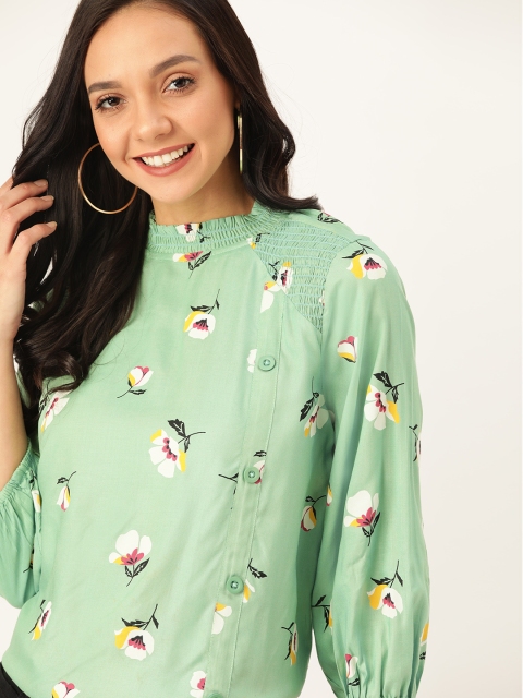 

DressBerry Women Green & White Floral Printed Top