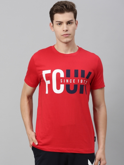 

French Connection Men Red Printed Round Neck T-shirt