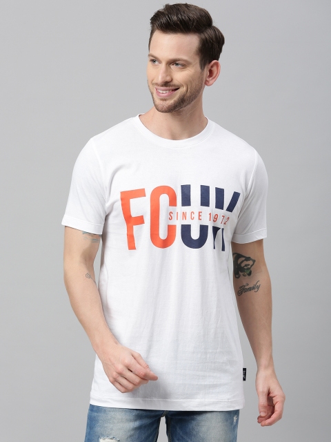 

French Connection Men White Printed Slim Fit Round Neck T-shirt
