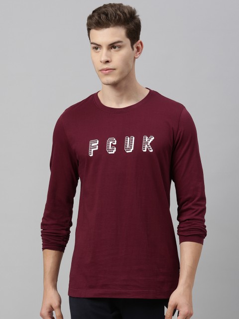 

French Connection Men Maroon Printed Round Neck T-shirt
