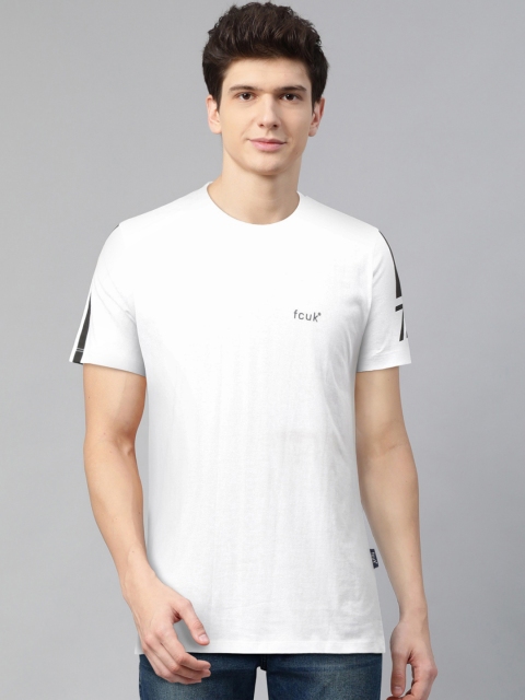 

French Connection Men White Solid Round Neck T-shirt