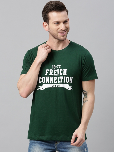 

French Connection Men Green Printed Slim Fit Round Neck T-shirt