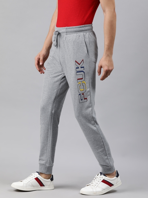 

French Connection Men Grey Melange Printed Slim Fit Joggers