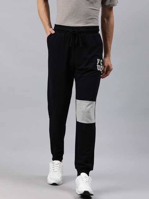 

French Connection Men Black Solid Slim Fit Joggers with Grey Colorblocking Detail