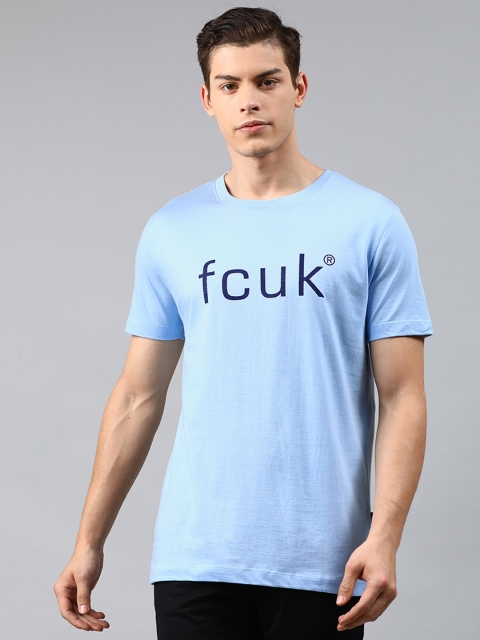 

French Connection Men Blue Printed Slim Fit Round Neck T-shirt