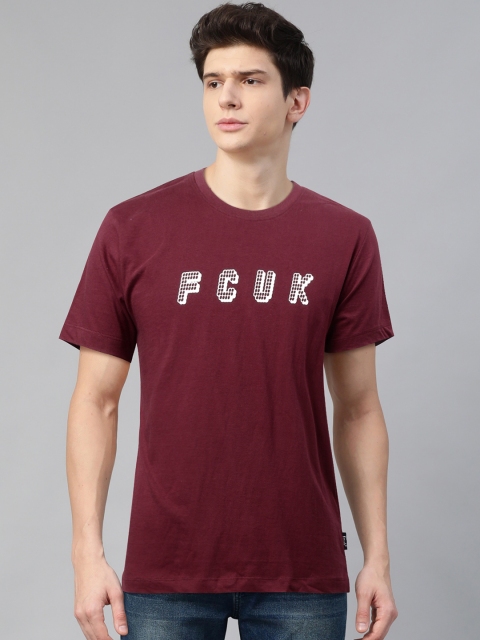 

French Connection Men Maroon Printed Slim Fit Round Neck T-shirt