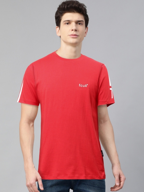 

French Connection Men Red Solid Round Neck T-shirt