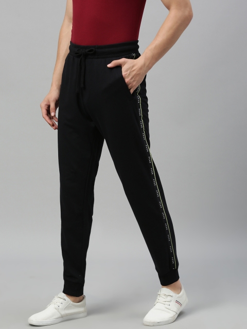 

French Connection Men Black Solid Slim Fit Joggers with Side Taping Detail
