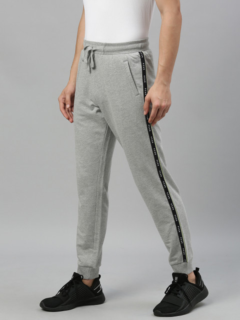 

French Connection Men Grey Melange Solid Joggers with Side Stripes