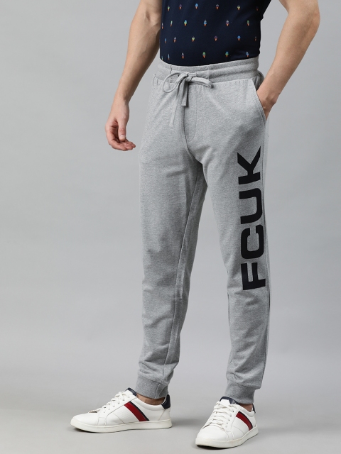 

French Connection Men Grey Melange Printed Slim Fit Joggers