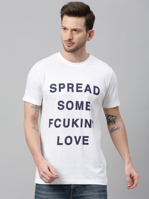 

French Connection Men White Printed Slim Fit Round Neck T-shirt