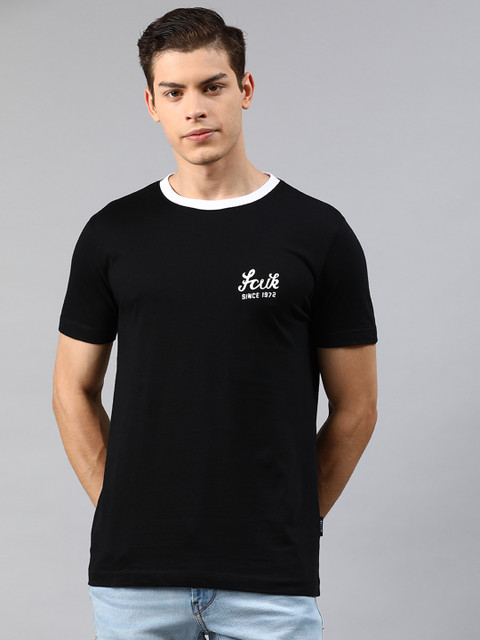 

French Connection Men Black Printed Slim Fit Round Neck T-shirt